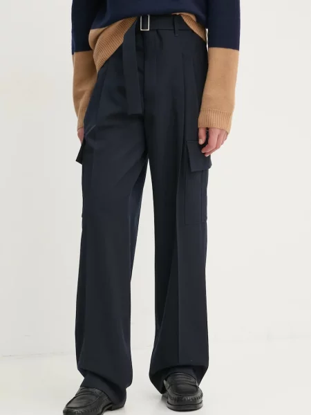 Études Studio pantaloni din lana marin cu fason chinos albastru