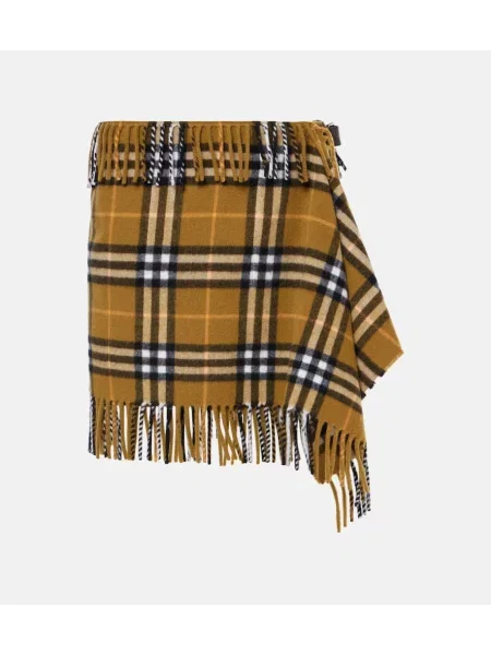 Fustă Burberry de lână în carouri verde