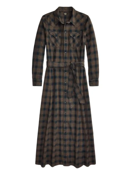 Rochie midi Ralph Lauren Rrl în carouri până la genunchi cu legături maro