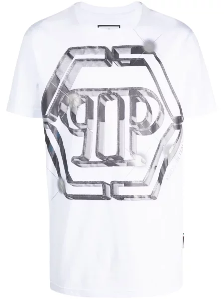Tricou Philipp Plein cu imagine scurt alb