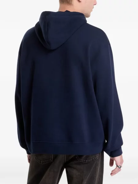 Суичър с качулка Allsaints бродиран с връзки синьо