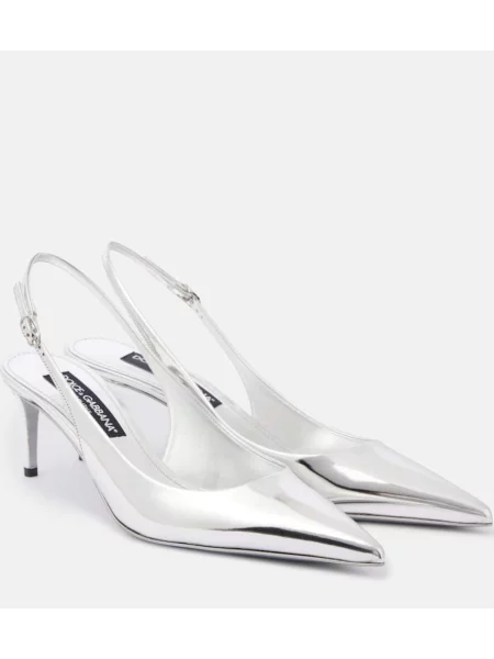 Pantofi cu toc Dolce&gabbana din piele slingback argintiu