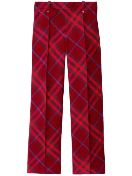 Pantaloni Burberry de lână în carouri roșu