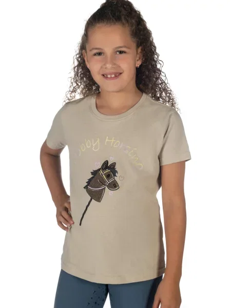 T-shirt dziewczęcy HKM Kids Hobby Horsing Rainbow beżowa