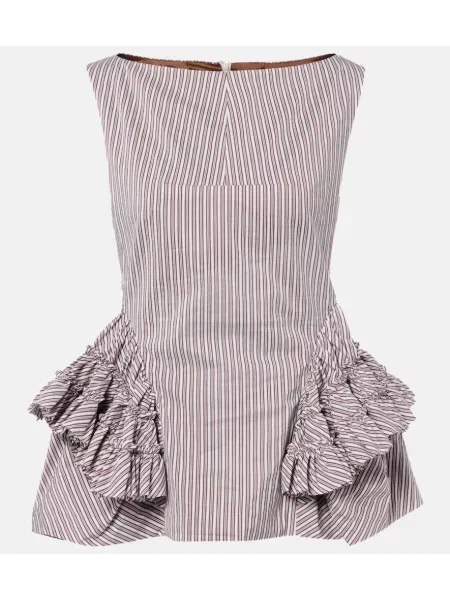 Jedwabny top Dries Van Noten w paski z falbankami brązowy