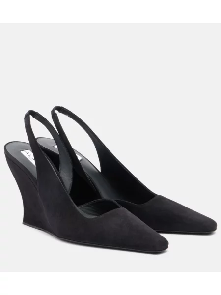 Pantofi cu toc Alaïa din piele de căprioară cu pană negru