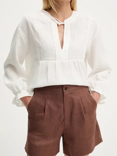 Лляні шорти Answear.LAB однотонна висока посадка коричневий