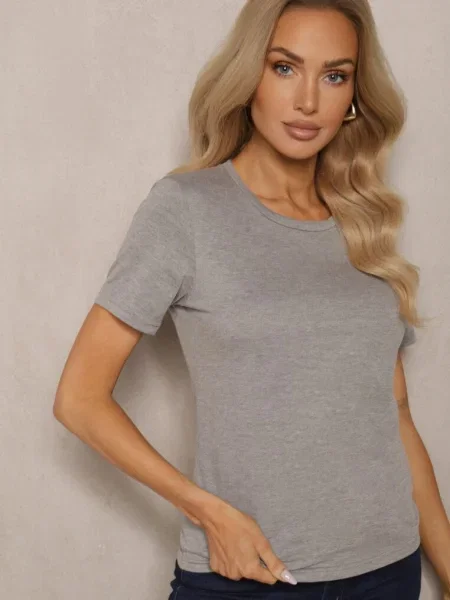 Tricou Închis cu Mânecă Scurtă și Decolteu Rotund Tiarella gri