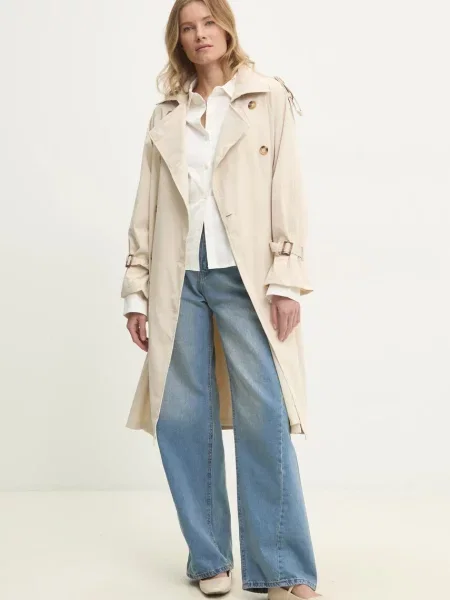 Answear Lab trencz przejściowy dwurzędowy beżowy