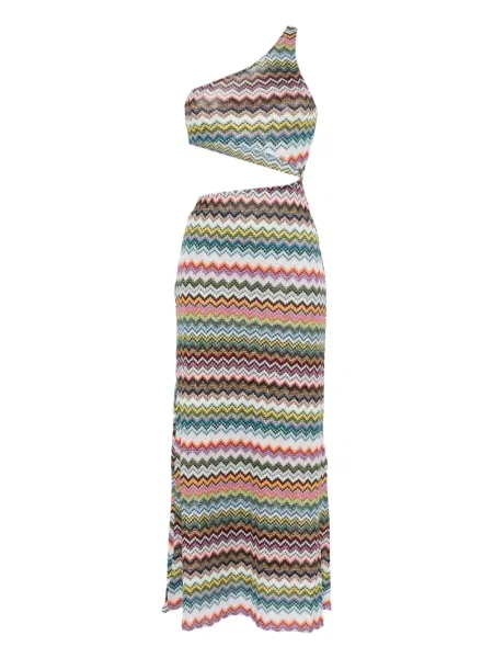 Rochie midi Missoni până la genunchi cu un umăr gol de costum roz