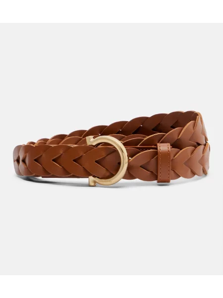 Cu centură curea Ferragamo din piele țesută maro