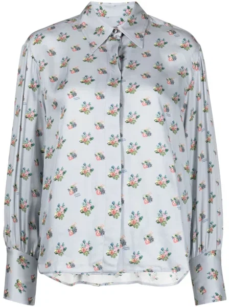 Cămașă Maison Kitsune cu model floral cu imagine din țesătură twill albastru