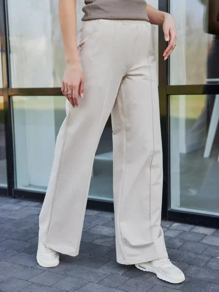 Штани палаццо Umon бавовна/еластан бежевий