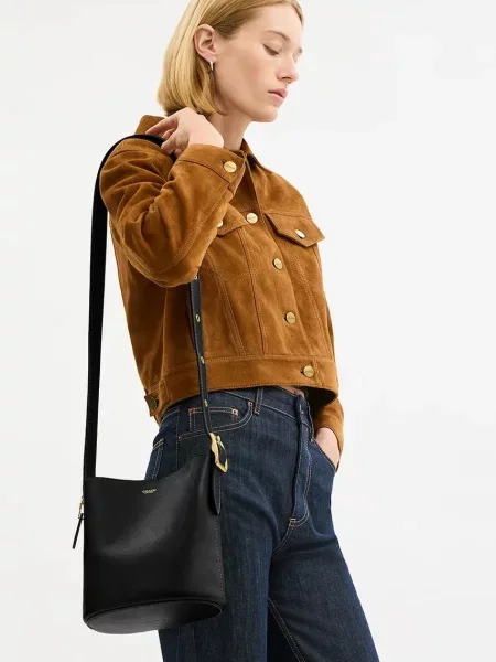 Кожаная сумка ведро Coach серая