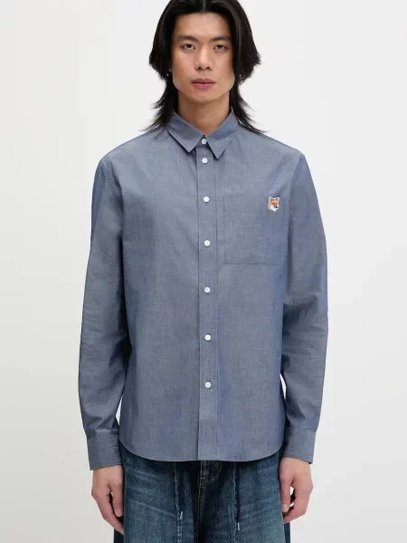 Košile Maison Kitsuné Fox Head Casual relaxed s klasickým límcem modrá