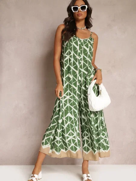 Salopetă din cu imprimeu geometric Evera verde