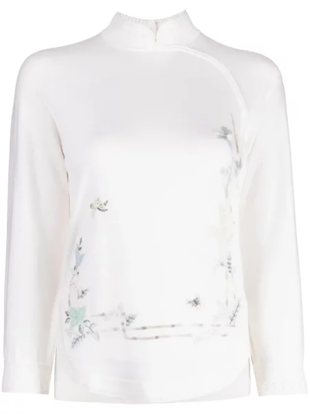 Pulover Shiatzy Chen cu model floral cu imagine alb