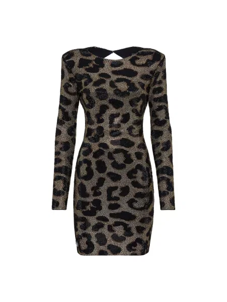 Krótka sukienka Philipp Plein w panterkę brązowa