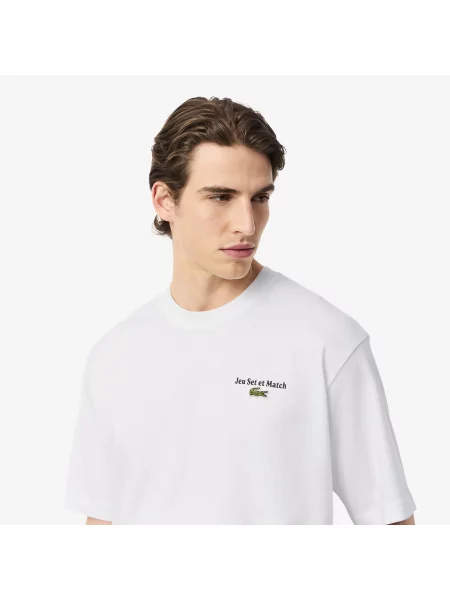 Lacoste Koszulka Z Nadrukiem Z Grubego Dżerseju O Luźnym Kroju biały