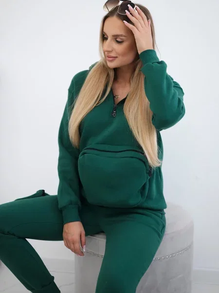 Komplet dresowy Kesi ocieplany z dekoracyjnymi kieszeniami zielony