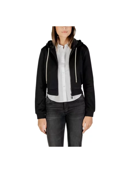 Guess bluza PEONY z kapturem gładka czarny