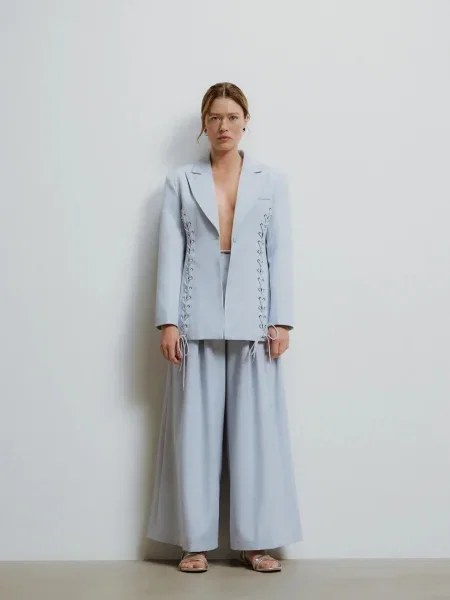 Сако Answear Lab с едно копче с изчистен дизайн синьо