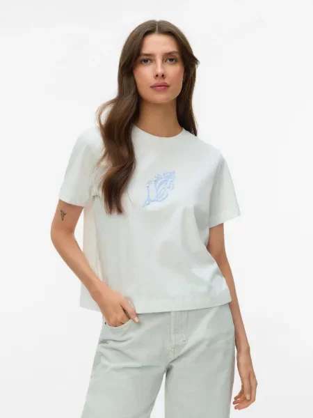 VERO MODA Majica VMPALMA METTE svetlo modra biserno bela