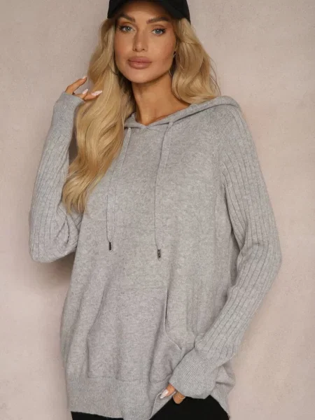 Sweter z Wiskozą i Kaszmirem oraz z Kapturem Nerolin szary