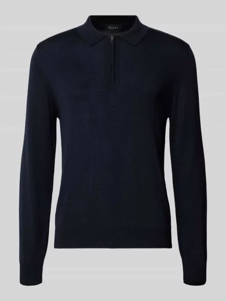 Sweter z dzianiny z kołnierzykiem polo Maerz Muenchen granatowy