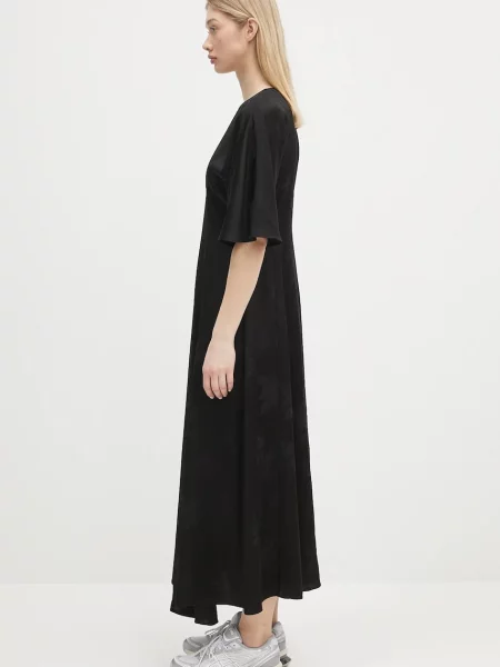 GANNI sukienka Fluid Satin Jacquard Slit Long maxi prosta czarny