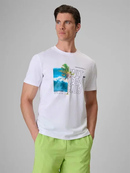 T-shirt regular z nadrukiem 4F biała