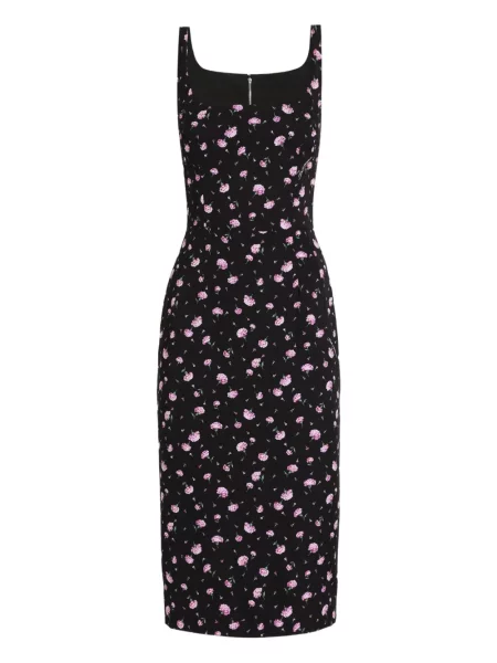 Rochie midi Dolce & Gabbana cu model floral cu imagine până la genunchi negru
