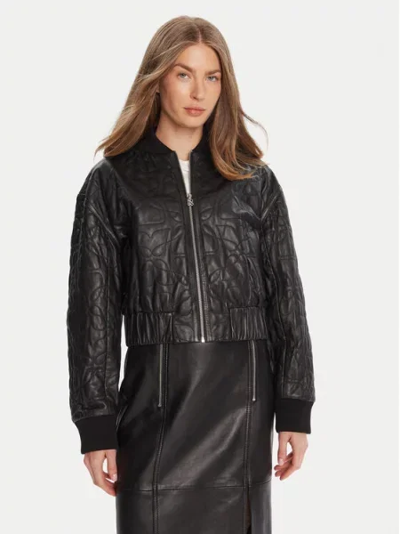 HUGO Usnjena jakna Lesana črna