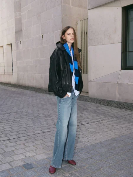 Jeansy wide leg z średni Kobieta 32 MANGO niebieski