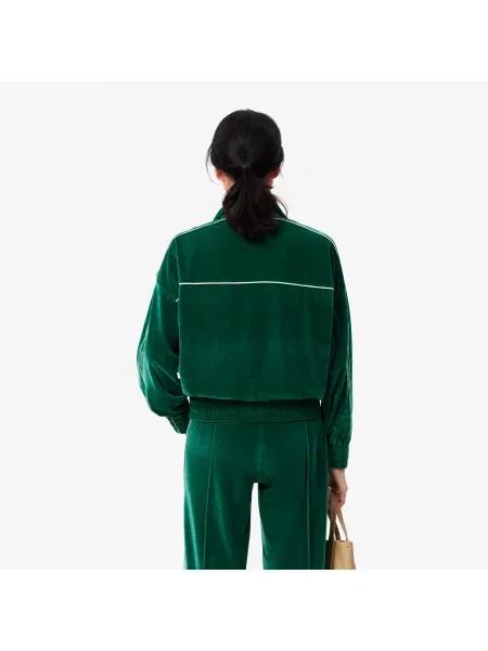 Lacoste Luźna Aksamitna Bluza Z Zamkiem Błyskawicznym zielona