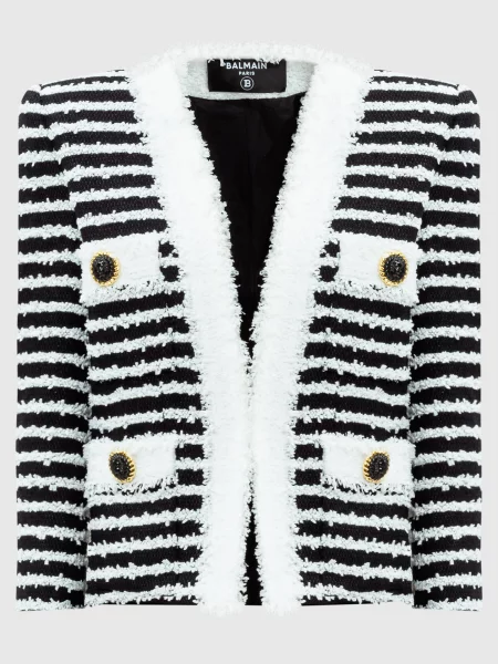 Твідовий жакет в смужку Balmain чорний