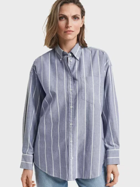 Смугаста класична твілова сорочка Gant блакитна