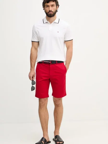 Tommy Hilfiger kratke hlače iz bombaža z elastanom rdeča