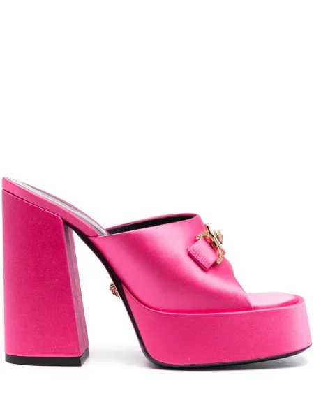 Sandale Versace din satin cu platformă roz