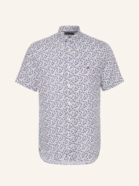 Tommy Hilfiger Košile S Krátkým Rukávem Regular Fit Z Lnu / tmavě modrá bílá