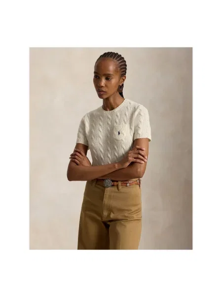 Polo Ralph Lauren sweter z krótkim rękawem wełniany beżowy