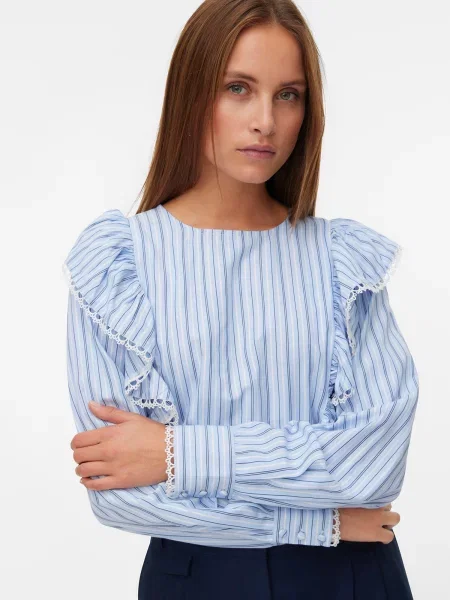 VERO MODA Blúz VMFANNI világoskék / sötétkék fehér