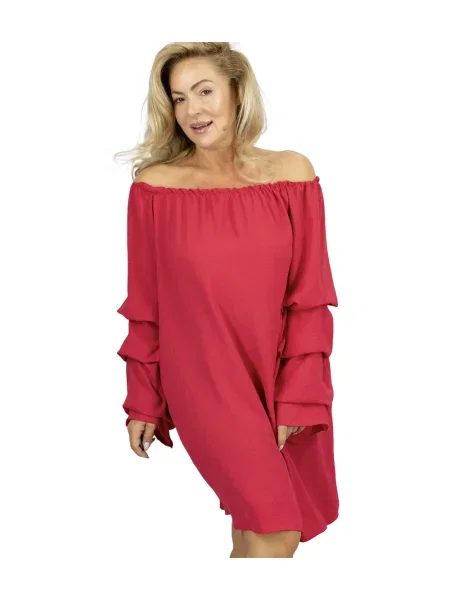 Obleka midi obleka Pri z volani nad koleni rdeča