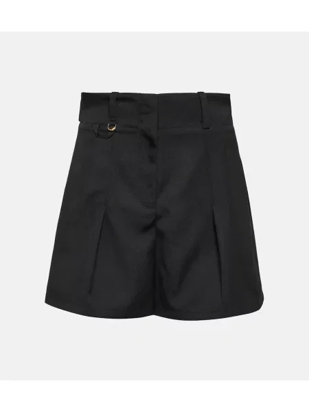 Pantaloni scurți Jacquemus de lână plisate scurte negru