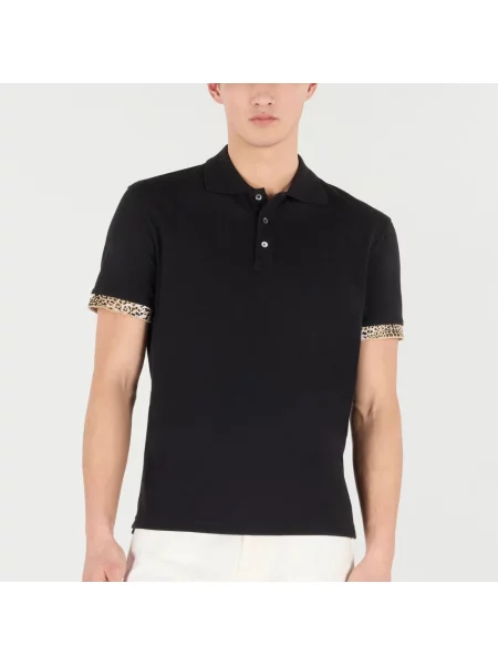 Koszulka polo Roberto Cavalli skórzana czarna