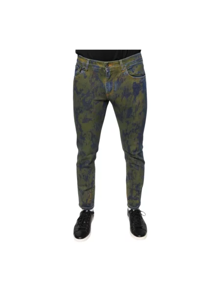 Tie dye jeansy Dolce And Gabbana z nadrukiem wiązane niebieskie