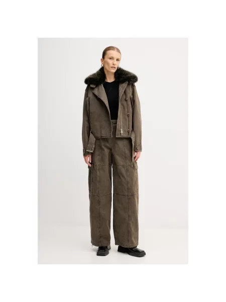 Kenzo spodnie Dyed Canvas Cargo Pants szerokie high waist brązowy