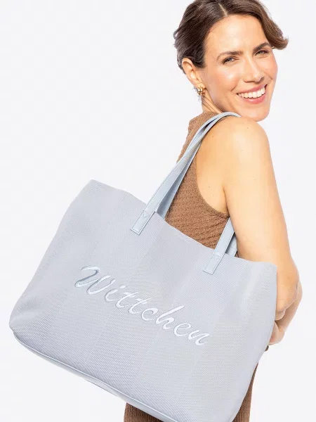 Duża torebka shopper z elementami ekoskóry niebieska