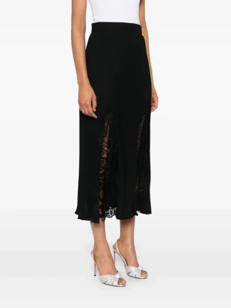 Fusta plisata Nissa plisată din dantelă până la genunchi negru