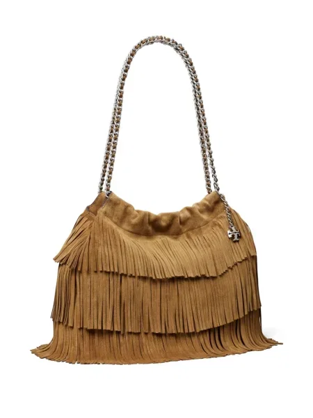 Geantă shopper Tory Burch din piele de căprioară maro